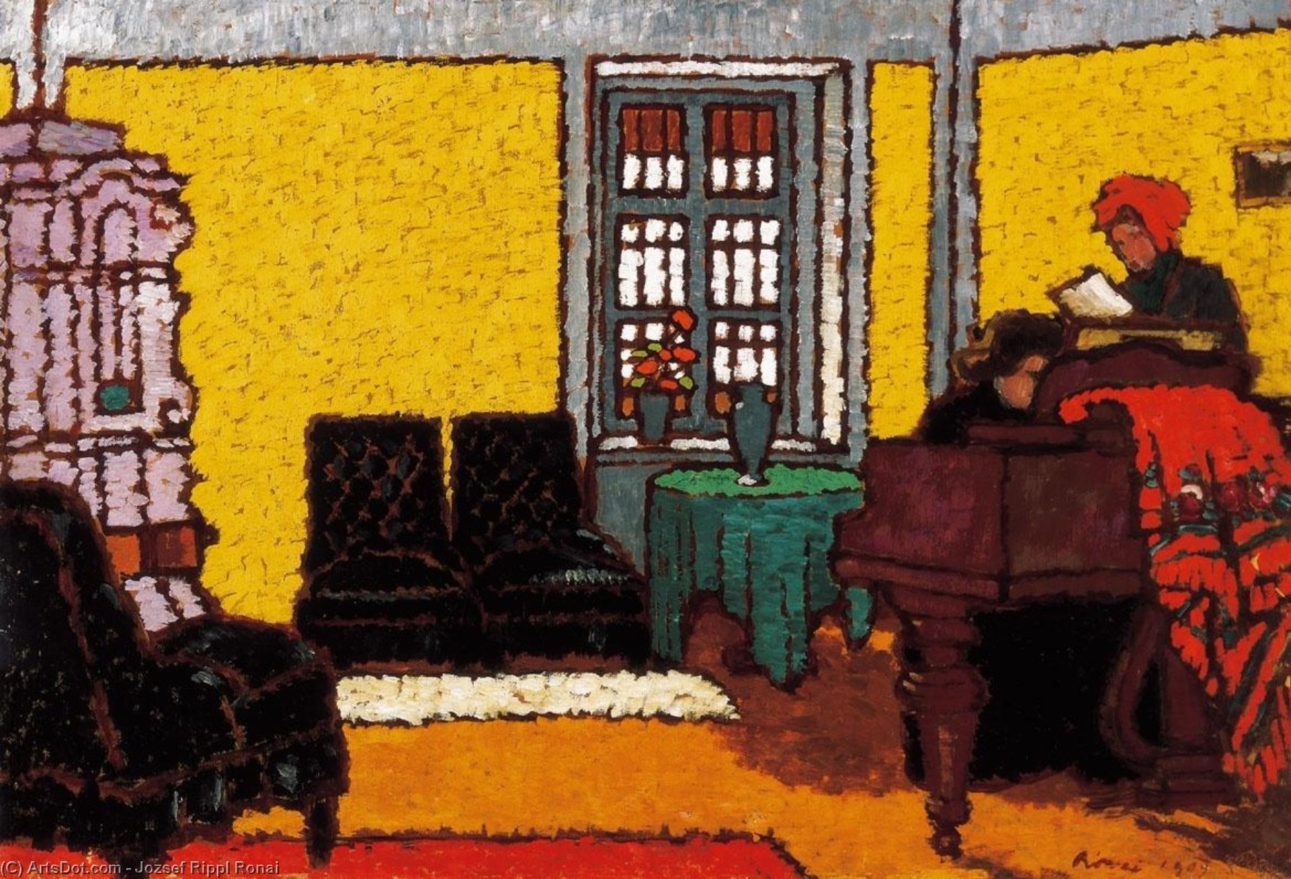 Wikioo.org - The Encyclopedia of Fine Arts - Painting, Artwork by Jozsef Rippl Ronai - Yellow Piano Room