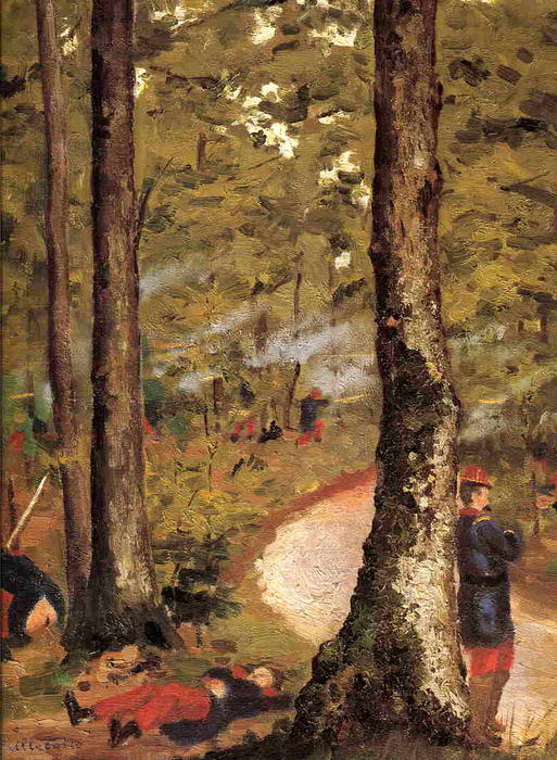 WikiOO.org - Енциклопедия за изящни изкуства - Живопис, Произведения на изкуството Gustave Caillebotte - Yerres, Soldiers in the Woods