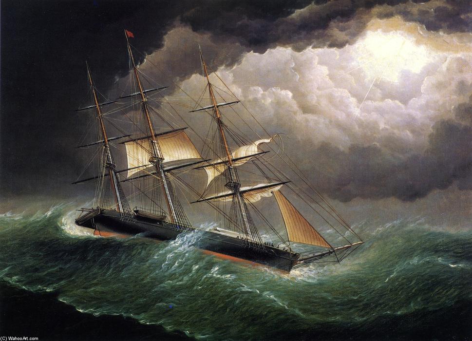 WikiOO.org - Encyclopedia of Fine Arts - Schilderen, Artwork James Edward Buttersworth - The Young America'' in a Storm''