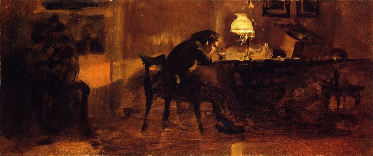 Wikioo.org - The Encyclopedia of Fine Arts - Painting, Artwork by Adolph Menzel - Young Boy Sitting at a Table