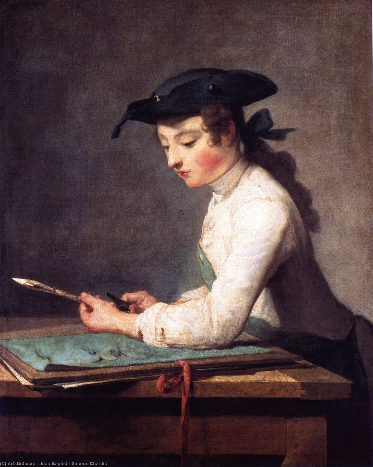 Wikoo.org - موسوعة الفنون الجميلة - اللوحة، العمل الفني Jean-Baptiste Simeon Chardin - The Young Draughtsman
