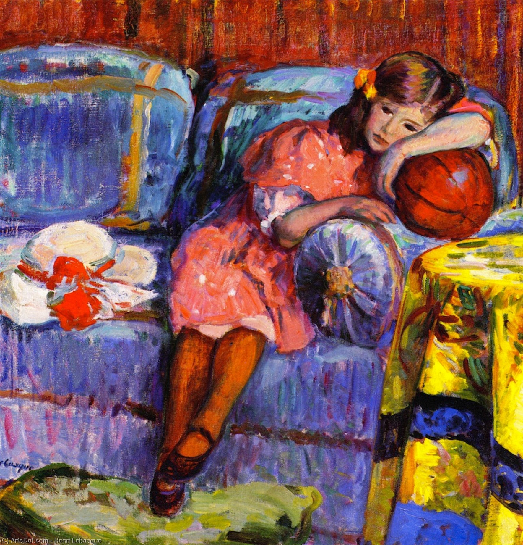 Wikioo.org - Die Enzyklopädie bildender Kunst - Malerei, Kunstwerk von Henri Lebasque - junges mädchen und  der  rot  ballon