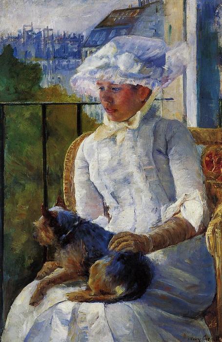 Wikioo.org – L'Enciclopedia delle Belle Arti - Pittura, Opere di Mary Stevenson Cassatt - giovane ragazza ad una finestra ( conosciuto anche come susan su un balcone possesso di un cane )