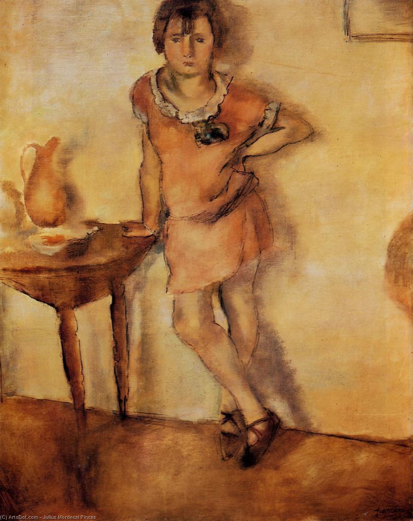 Wikioo.org - Bách khoa toàn thư về mỹ thuật - Vẽ tranh, Tác phẩm nghệ thuật Julius Mordecai Pincas - Young Girl in a Dress