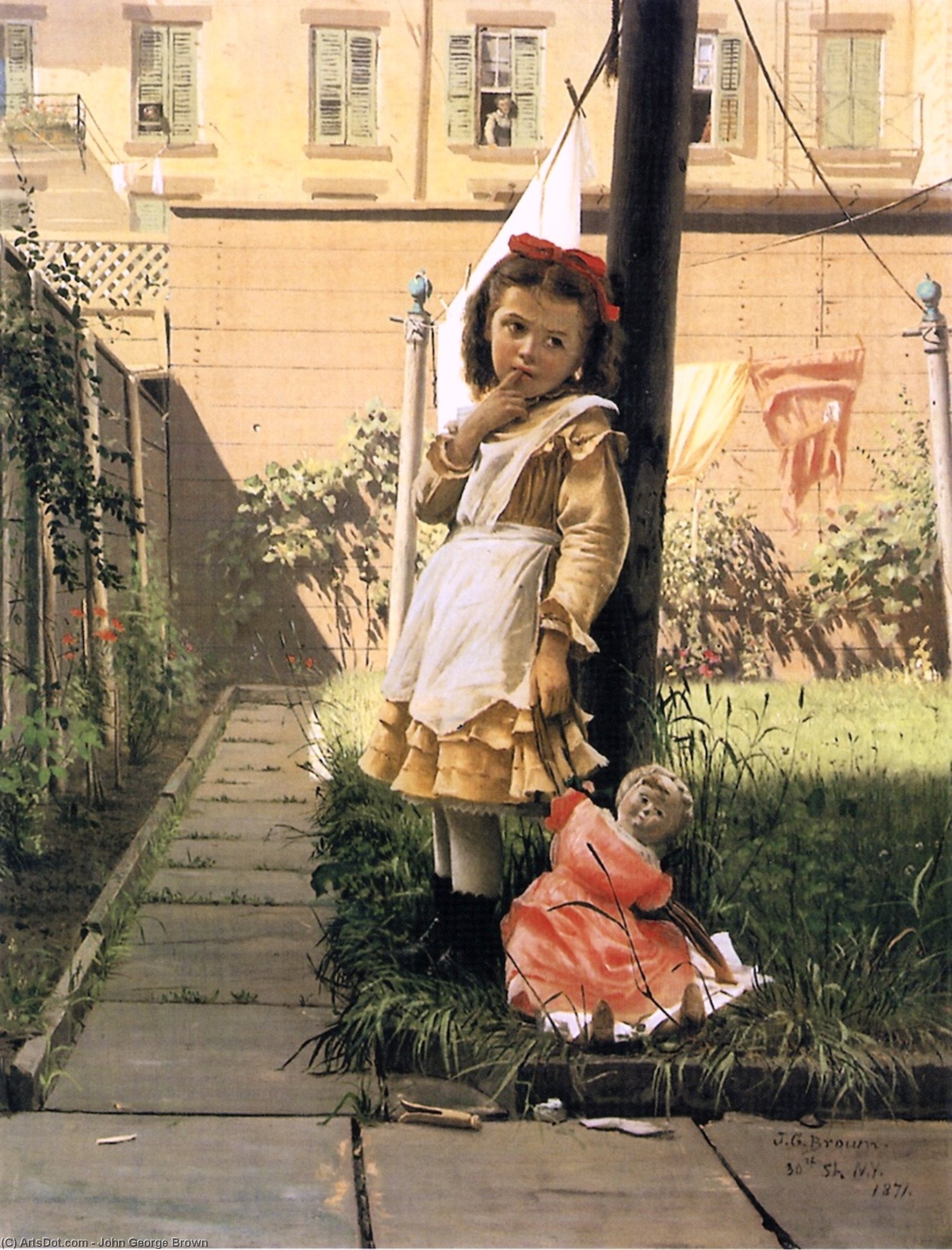 Wikioo.org - The Encyclopedia of Fine Arts - Painting, Artwork by John George Brown - Young Girl in a New York Garden