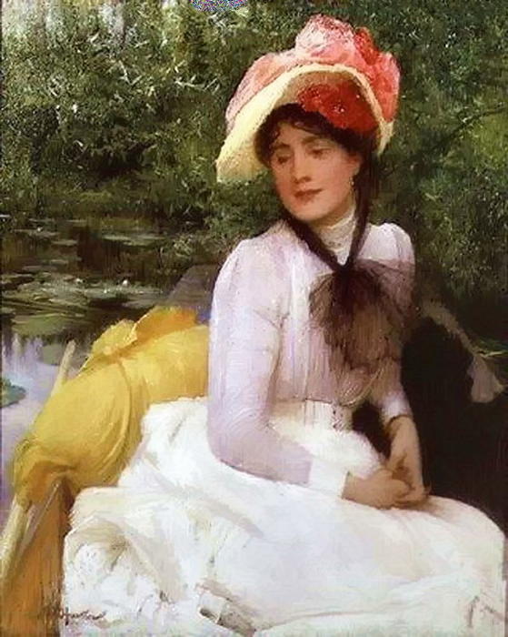 Wikioo.org - The Encyclopedia of Fine Arts - Painting, Artwork by Arthur Hacker - Young girl in a punt