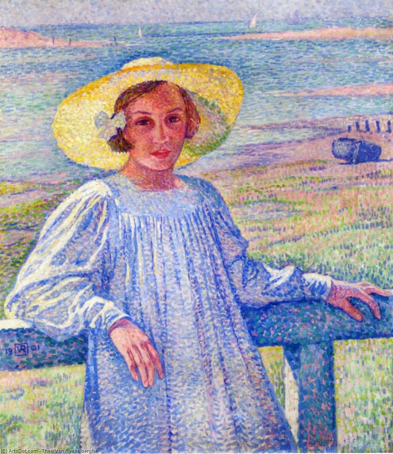 Wikioo.org - The Encyclopedia of Fine Arts - Painting, Artwork by Theo Van Rysselberghe - Young Girl in a Straw Hat