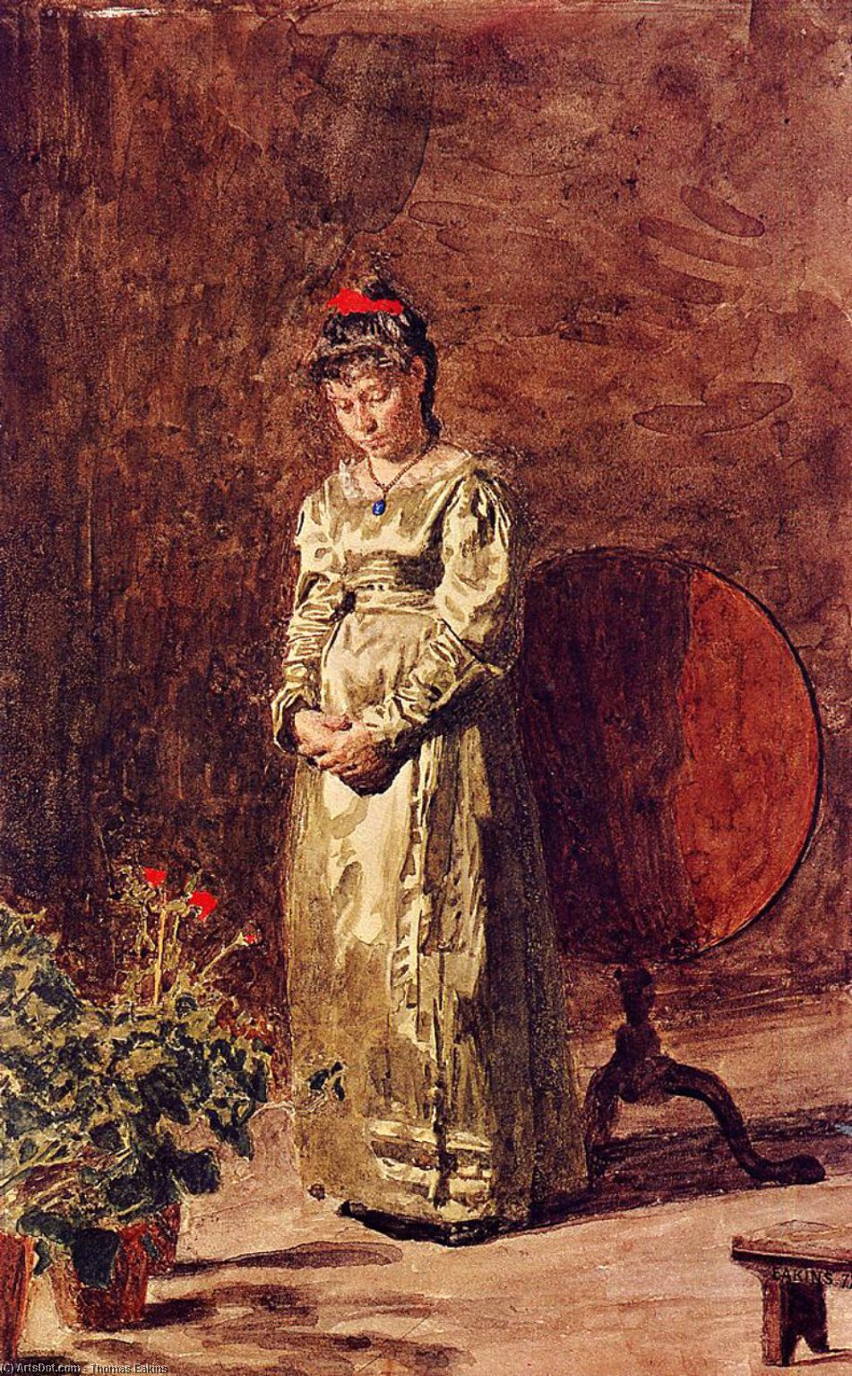 WikiOO.org - אנציקלופדיה לאמנויות יפות - ציור, יצירות אמנות Thomas Eakins - Young Girl Meditating