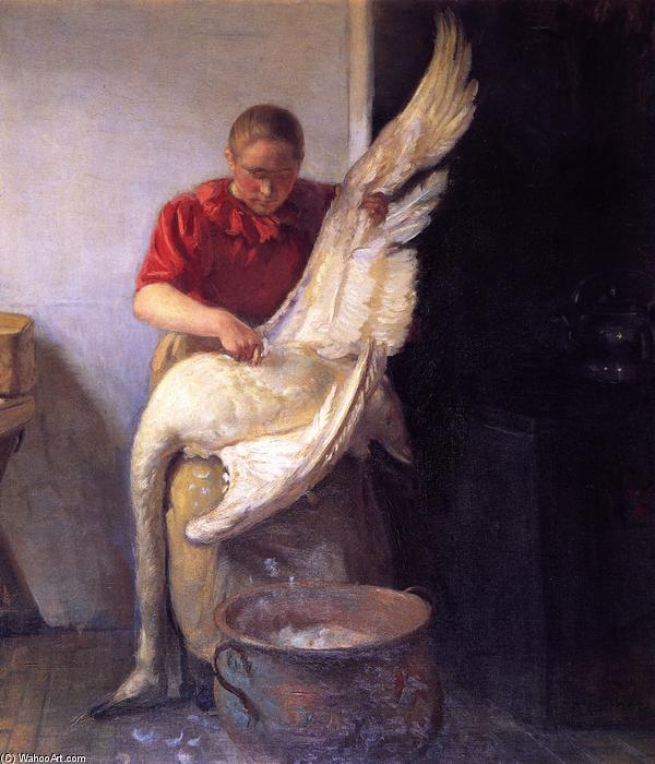 Wikioo.org - The Encyclopedia of Fine Arts - Painting, Artwork by Anna Kirstine Ancher - Young Girl Plucking a Swan