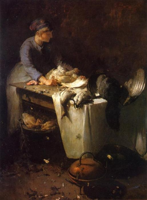 Wikoo.org - موسوعة الفنون الجميلة - اللوحة، العمل الفني Soren Emil Carlsen - A Young Girl Preparing Poultry