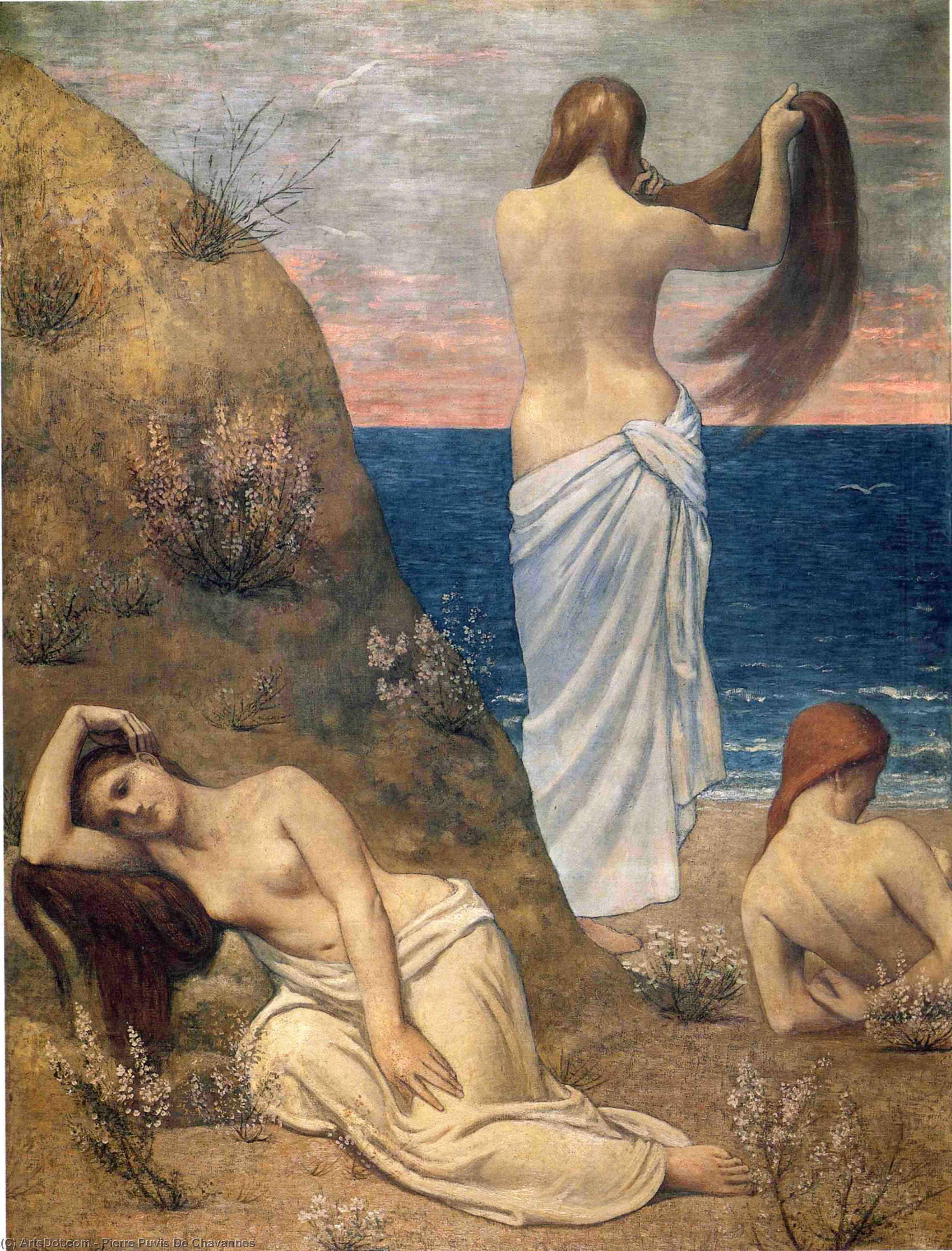 Wikioo.org - The Encyclopedia of Fine Arts - Painting, Artwork by Pierre Puvis De Chavannes - Young Girls at Seaside