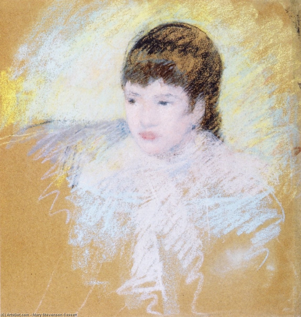 Wikioo.org – La Enciclopedia de las Bellas Artes - Pintura, Obras de arte de Mary Stevenson Cassatt - Chica joven enestado  marrón  pelo  buscando  bastante  porlaizquierda