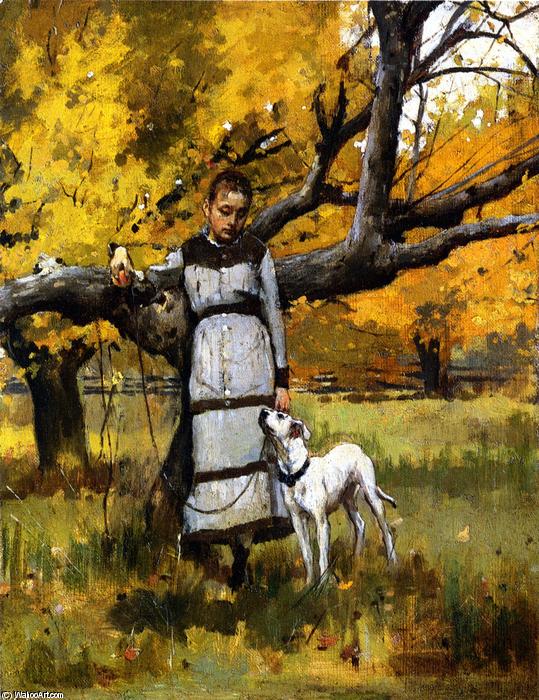 WikiOO.org - Encyclopedia of Fine Arts - Malba, Artwork Theodore Robinson - Young Girl with Dog