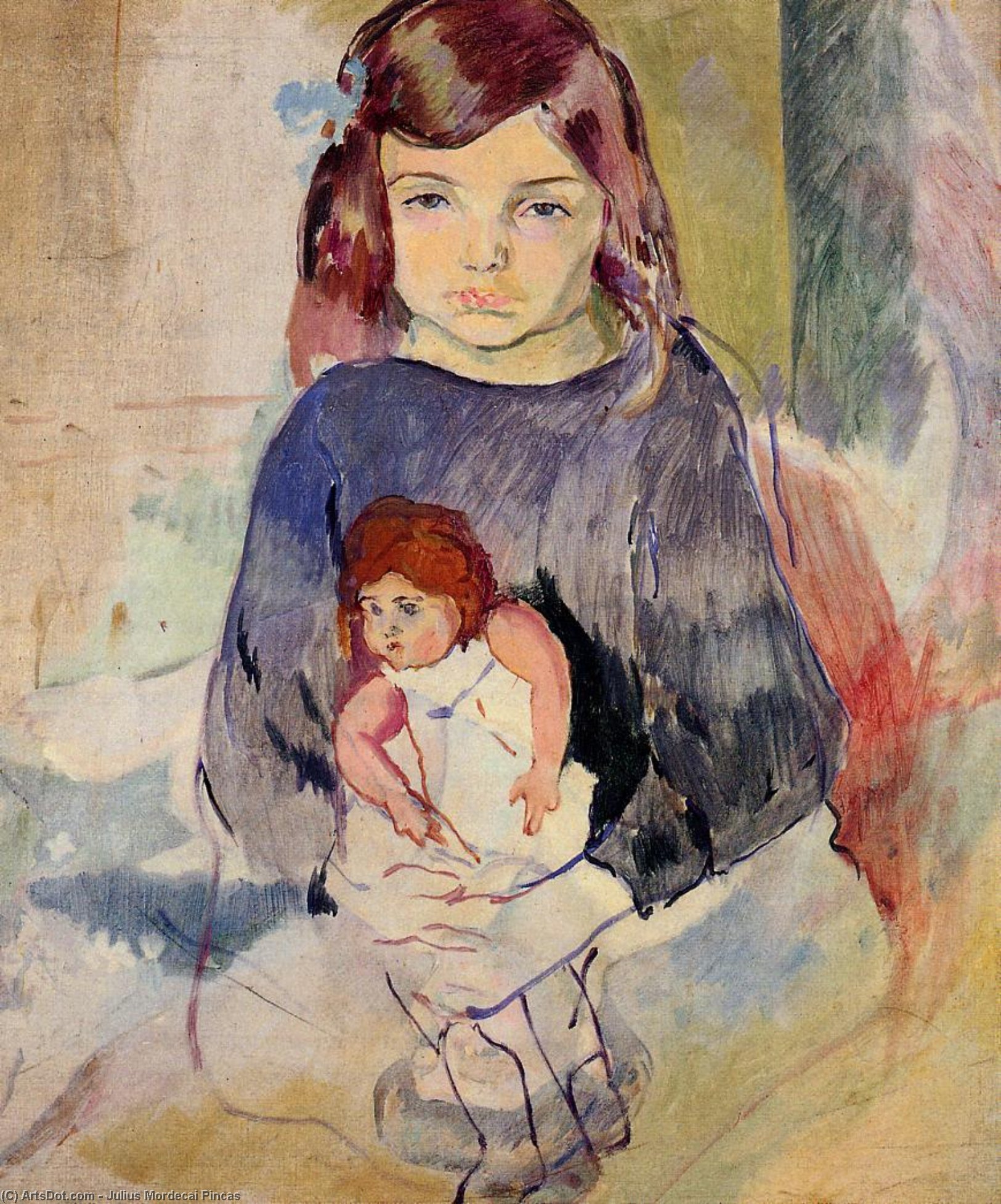 WikiOO.org - Encyclopedia of Fine Arts - Maľba, Artwork Julius Mordecai Pincas - Young Girl with a Doll