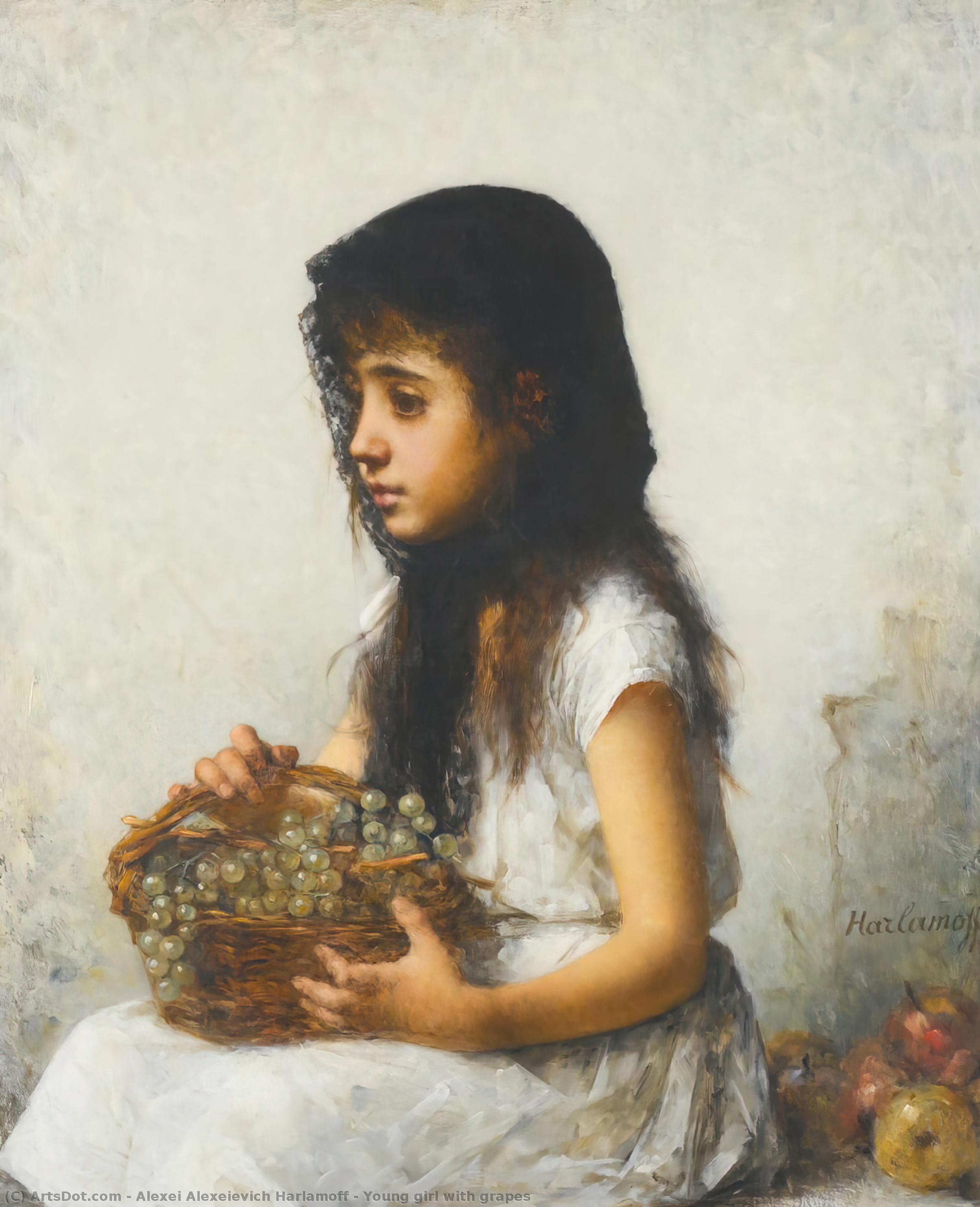 Wikioo.org - The Encyclopedia of Fine Arts - Painting, Artwork by Alexei Alexeievich Harlamoff - Young girl with grapes
