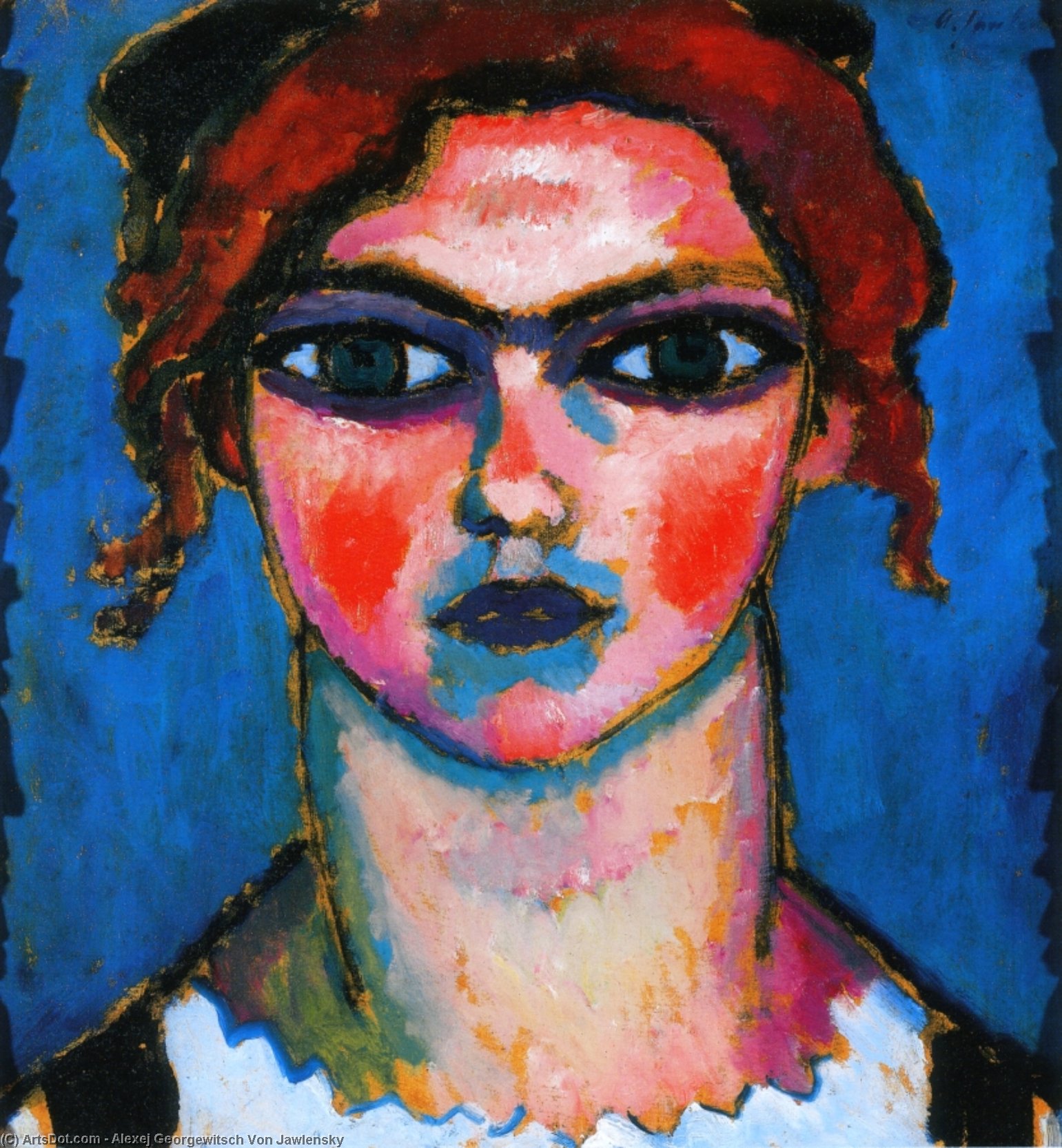 Wikioo.org - The Encyclopedia of Fine Arts - Painting, Artwork by Alexej Georgewitsch Von Jawlensky - Young Girl with Green Eyes