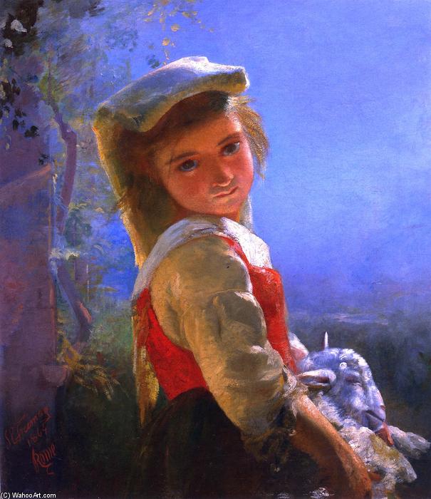 Wikoo.org - موسوعة الفنون الجميلة - اللوحة، العمل الفني James Edward Freeman - Young Girl with Lamb