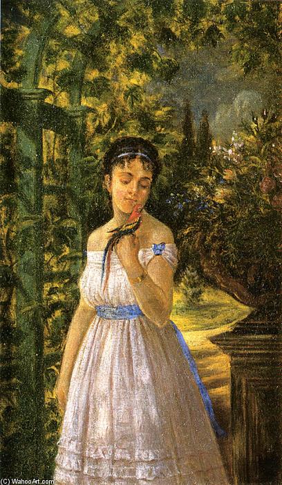 WikiOO.org - Encyclopedia of Fine Arts - Maleri, Artwork Edward Lamson Henry - Young Girl with a Parrot