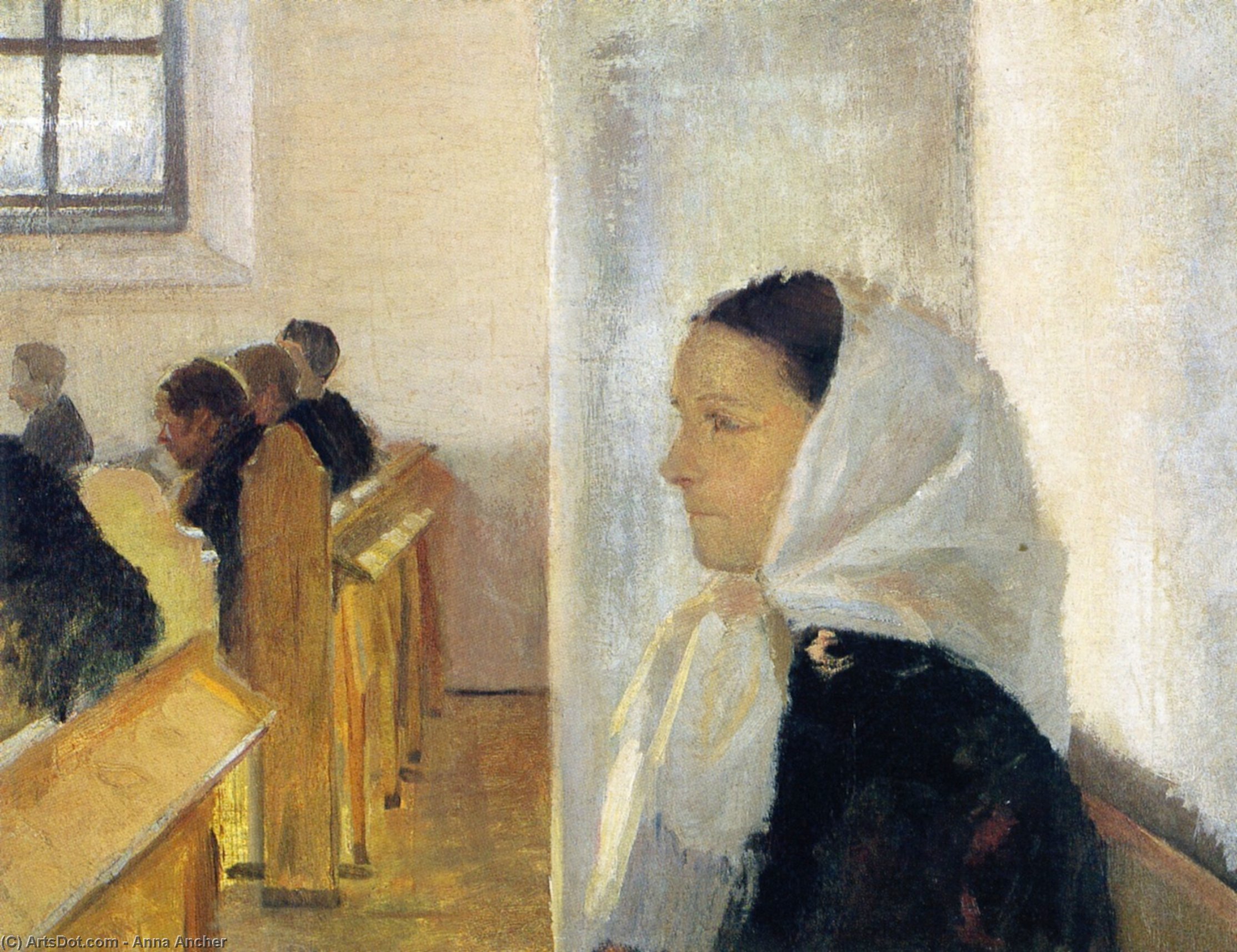 Wikioo.org – L'Encyclopédie des Beaux Arts - Peinture, Oeuvre de Anna Kirstine Ancher - jeune fille blanc echarpe en skagen Église