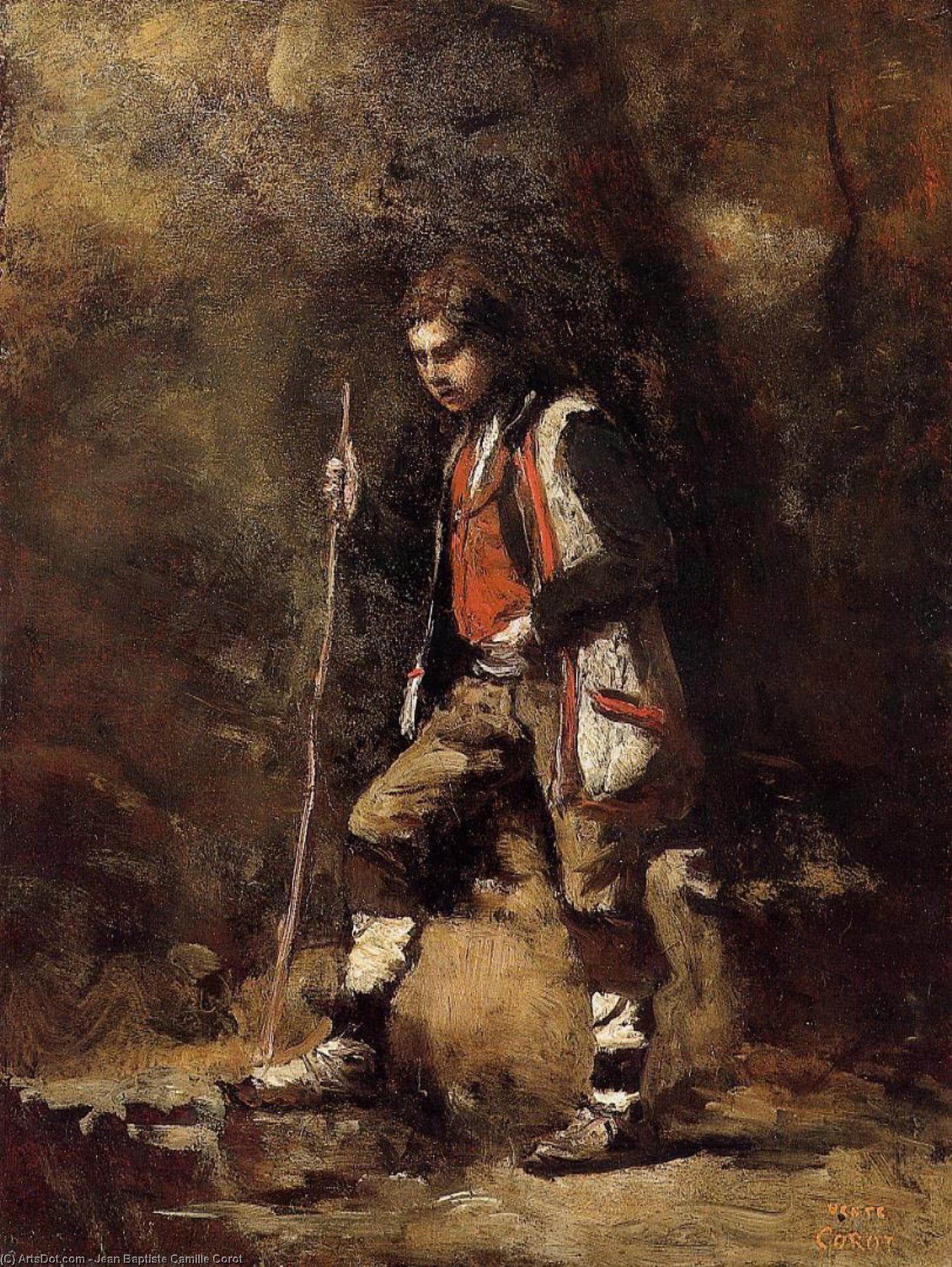 Wikioo.org - The Encyclopedia of Fine Arts - Painting, Artwork by Jean Baptiste Camille Corot - Young Italian Patriot in the Mountains