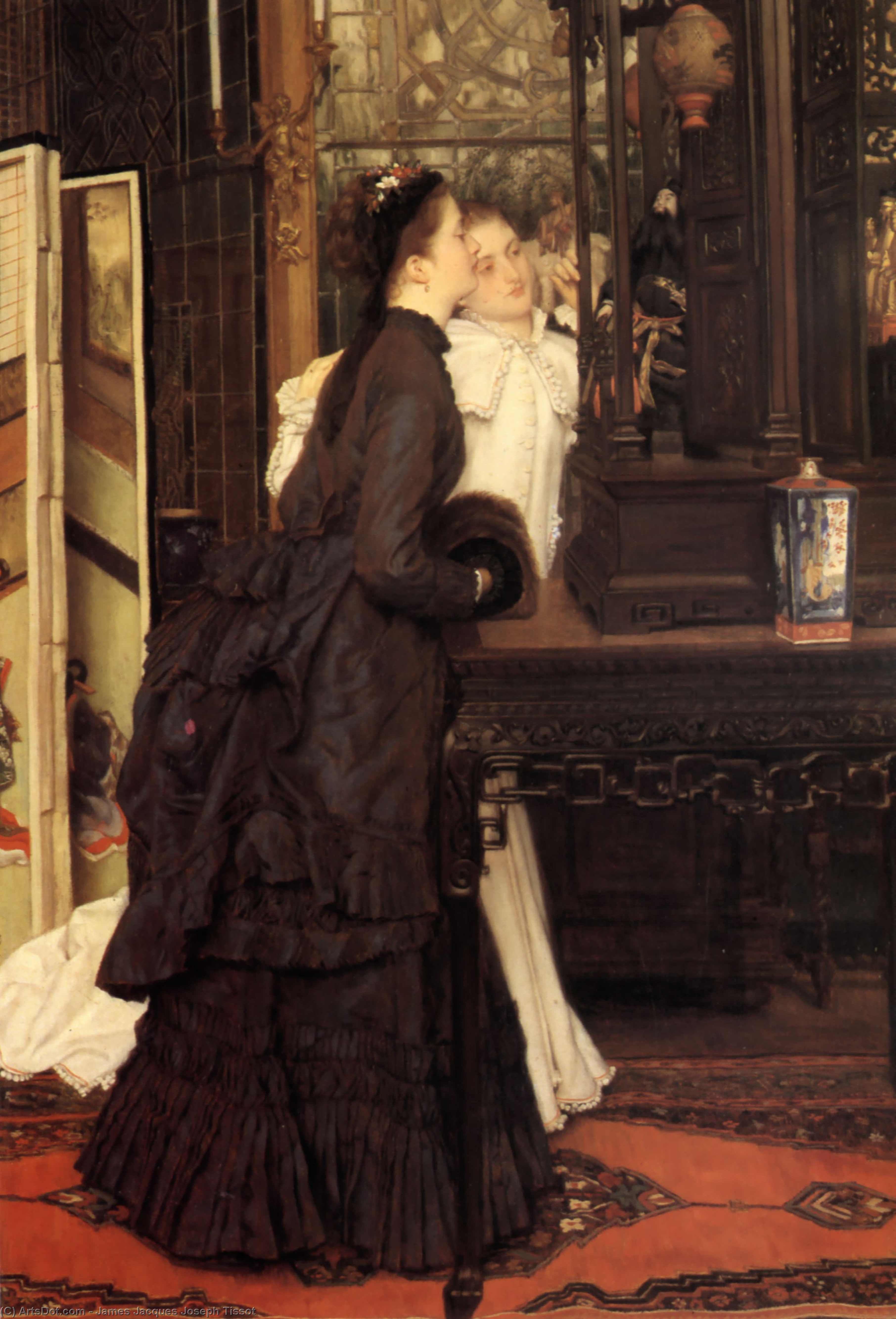 Wikioo.org - สารานุกรมวิจิตรศิลป์ - จิตรกรรม James Jacques Joseph Tissot - Young Ladies Looking at Japanese Objects