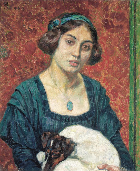 Wikioo.org - The Encyclopedia of Fine Arts - Painting, Artwork by Theo Van Rysselberghe - Young lady with a dog