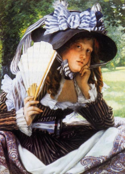 WikiOO.org - Encyclopedia of Fine Arts - Maleri, Artwork James Jacques Joseph Tissot - Young Lady with a Fan