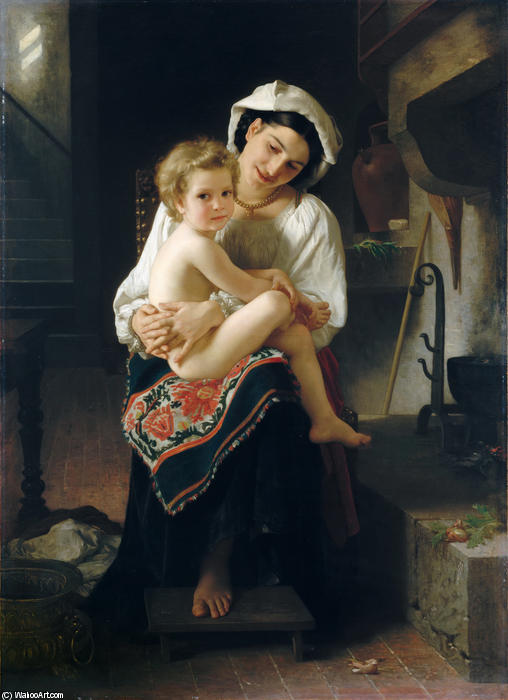 WikiOO.org – 美術百科全書 - 繪畫，作品 William Adolphe Bouguereau -  年轻 母亲 凝视  在  她  孩子