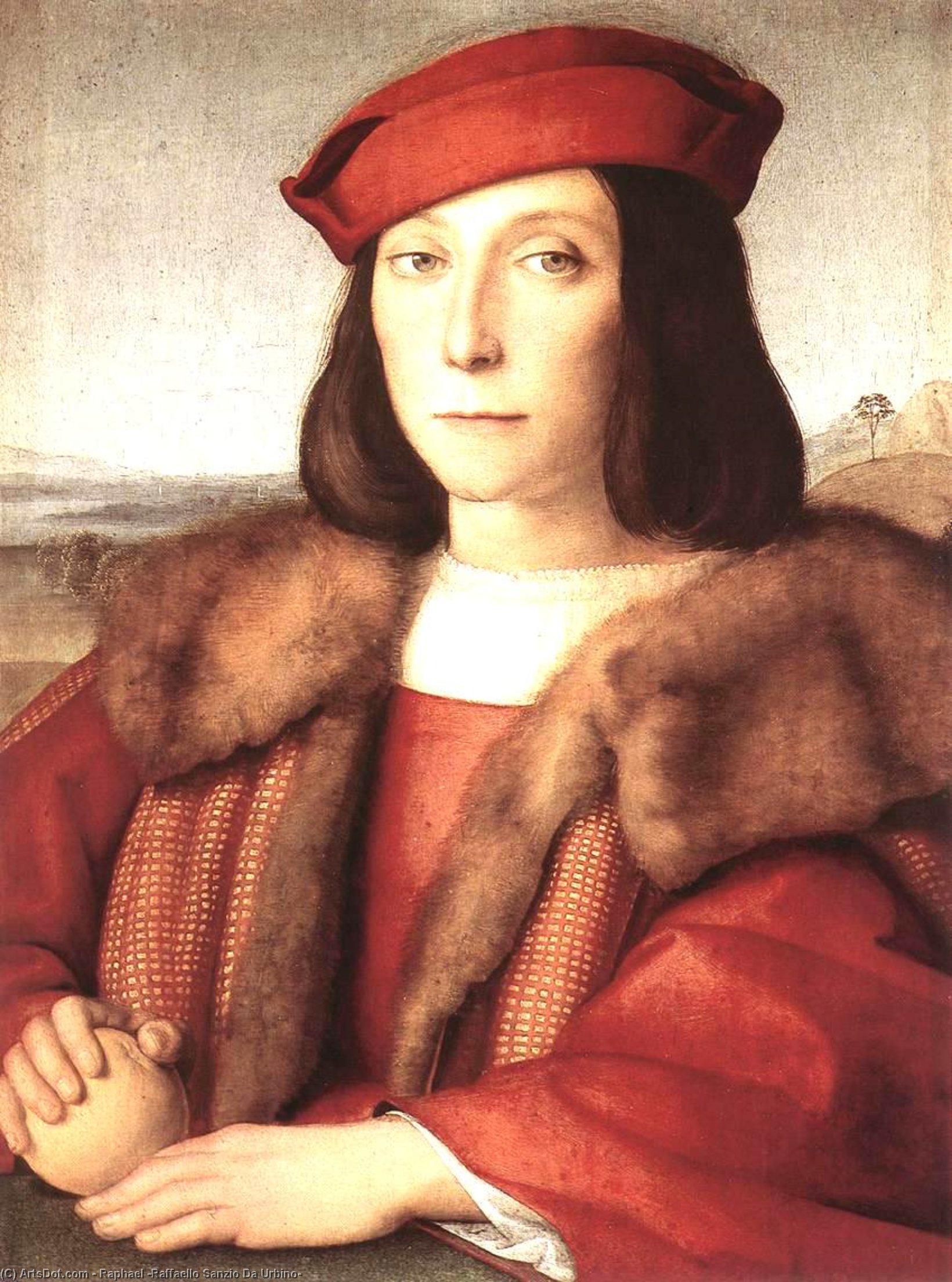 Wikioo.org – L'Enciclopedia delle Belle Arti - Pittura, Opere di Raphael (Raffaello Sanzio Da Urbino) - giovani uomo con un mela