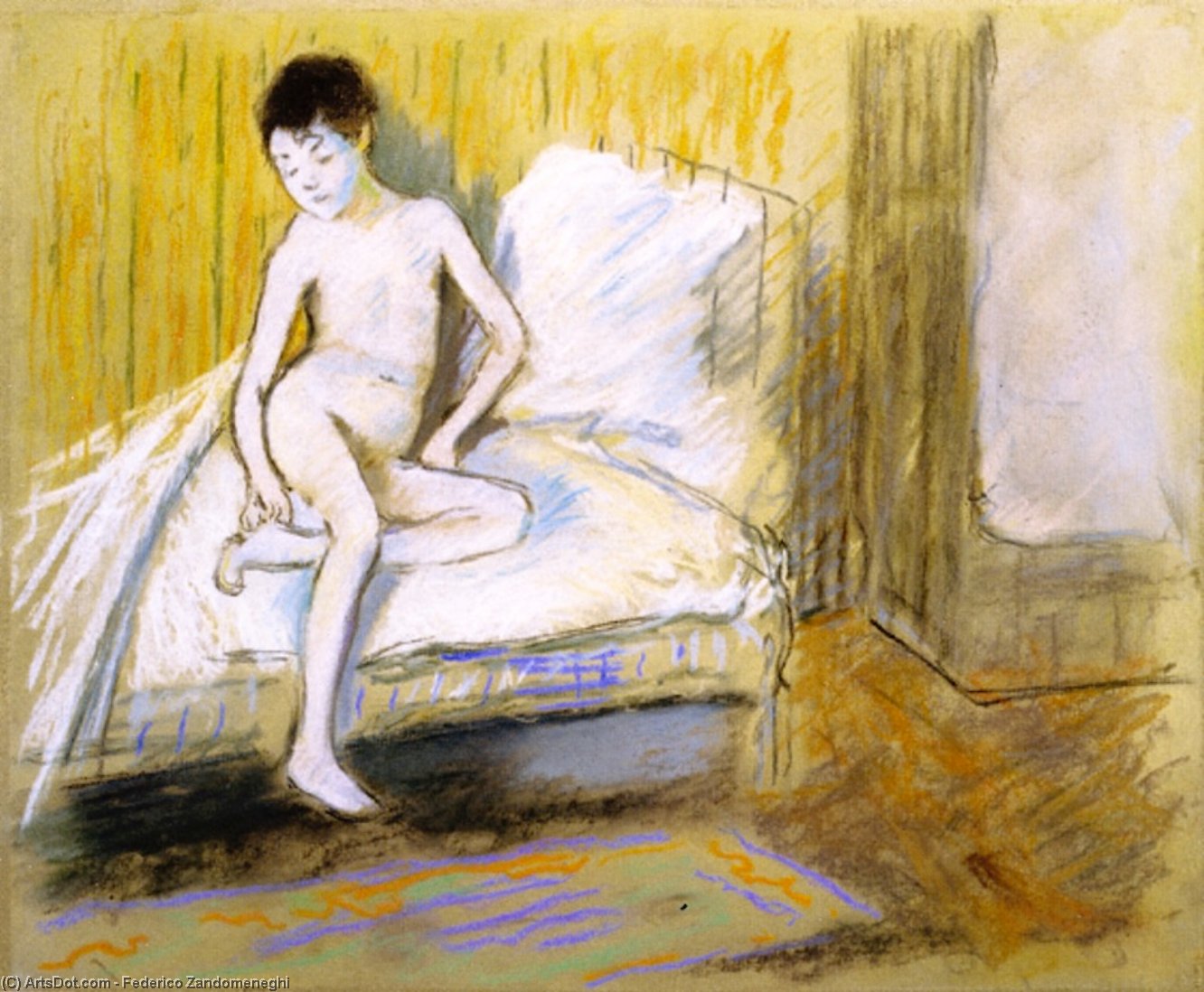 Wikioo.org - Encyklopedia Sztuk Pięknych - Malarstwo, Grafika Federico Zandomeneghi - Young Nude on a Bed