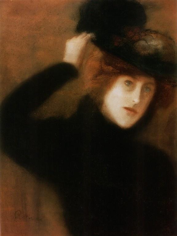 Wikioo.org - The Encyclopedia of Fine Arts - Painting, Artwork by Jozsef Rippl Ronai - Young Parisian Woman with Flowered Hat