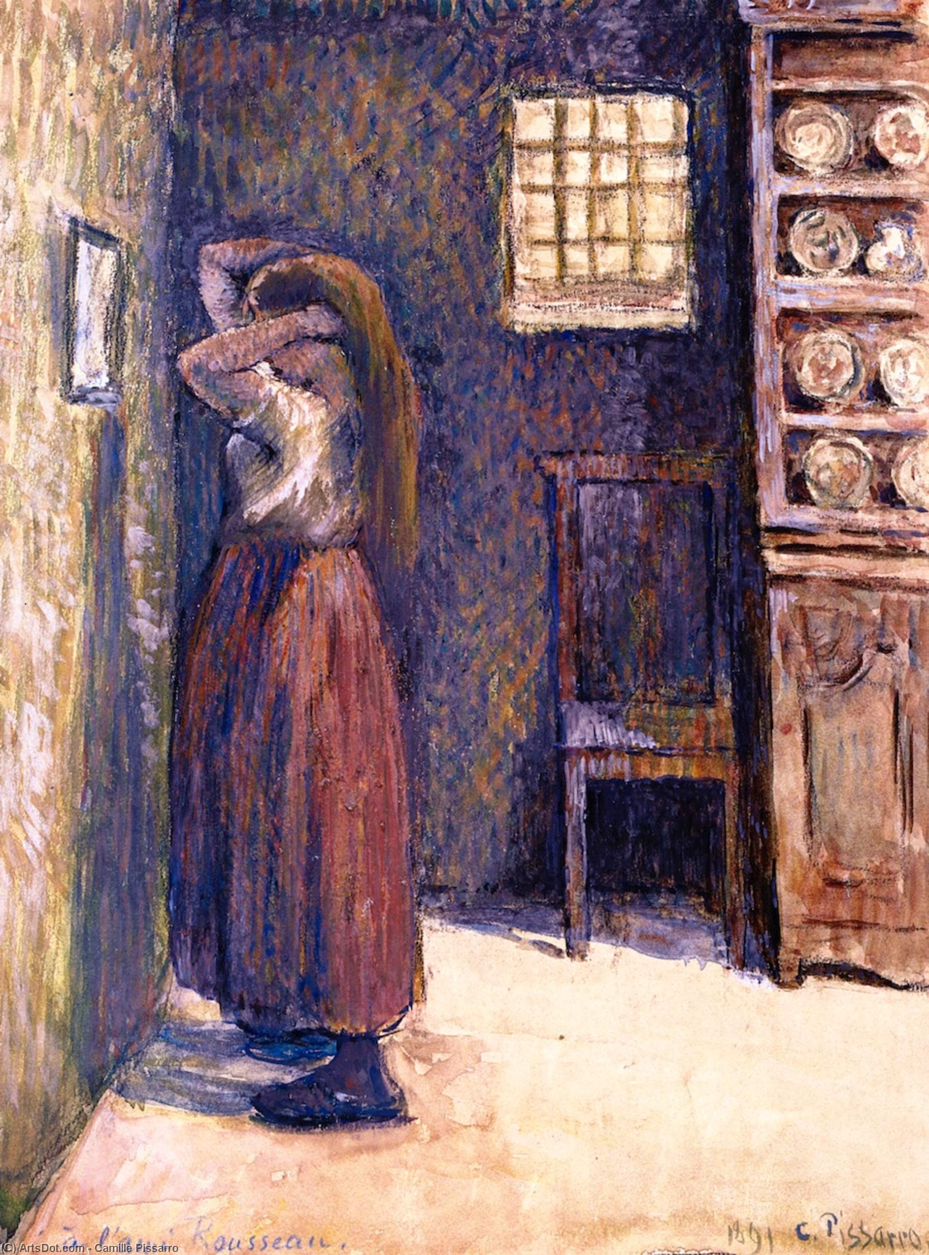 Wikioo.org - The Encyclopedia of Fine Arts - Painting, Artwork by Camille Pissarro - Young Peasant Woman Fixing Her Hair