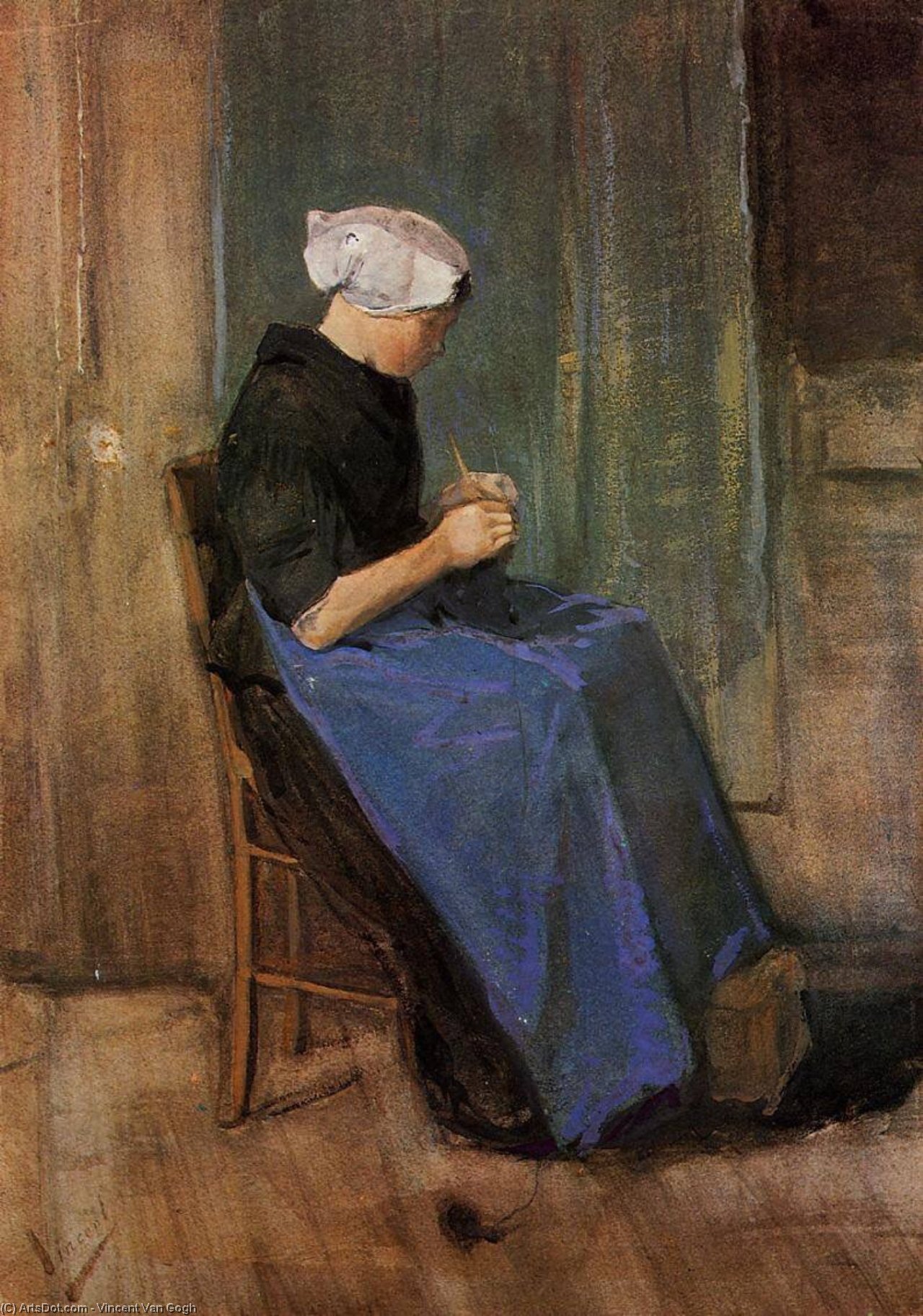 WikiOO.org - Encyclopedia of Fine Arts - Schilderen, Artwork Vincent Van Gogh - Young Scheveningen Woman Knitting