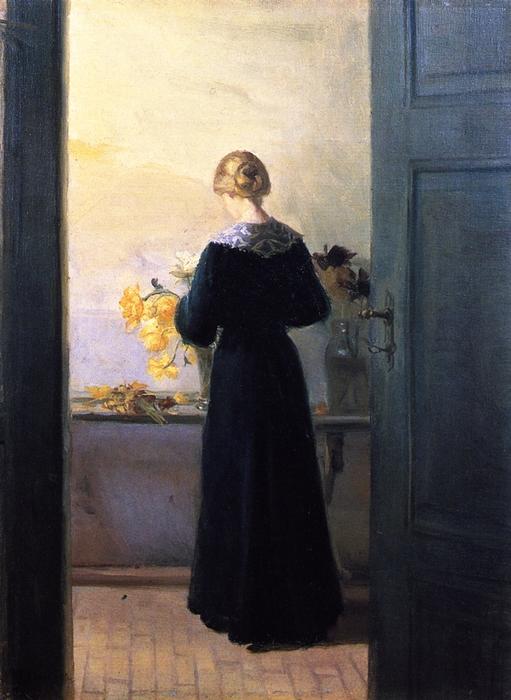 Wikioo.org - The Encyclopedia of Fine Arts - Painting, Artwork by Anna Kirstine Ancher - Young Woman Arranging Flowers