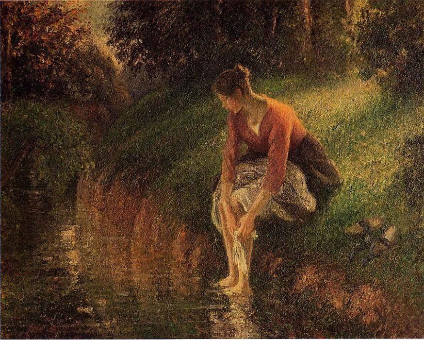 Wikioo.org – La Enciclopedia de las Bellas Artes - Pintura, Obras de arte de Camille Pissarro - mujer joven bañarla Pies ( también conocida como el pie Baño )