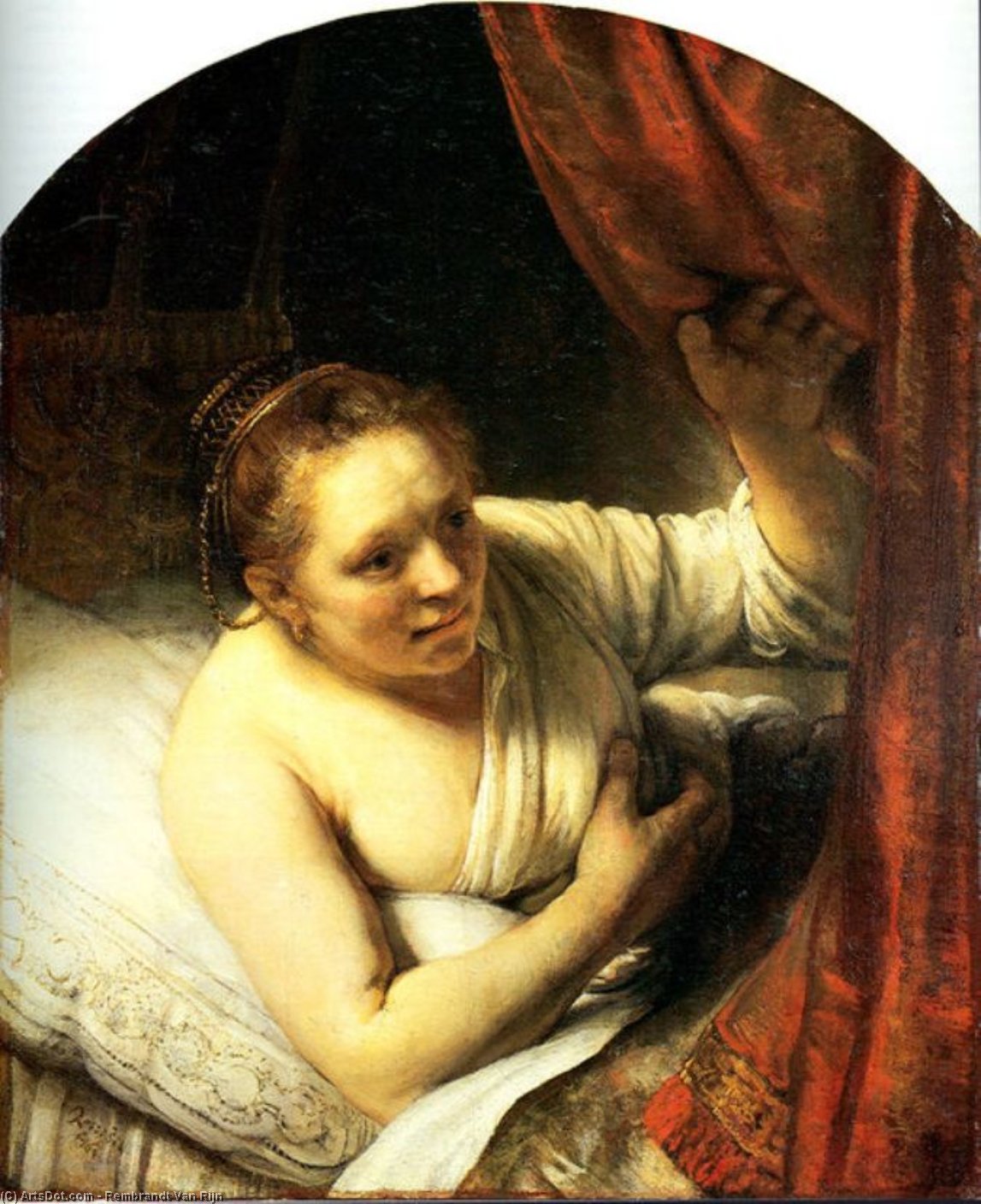 Wikioo.org - The Encyclopedia of Fine Arts - Painting, Artwork by Rembrandt Van Rijn - Young Woman in Bed (also known as Sarah Waiting for Tobias)