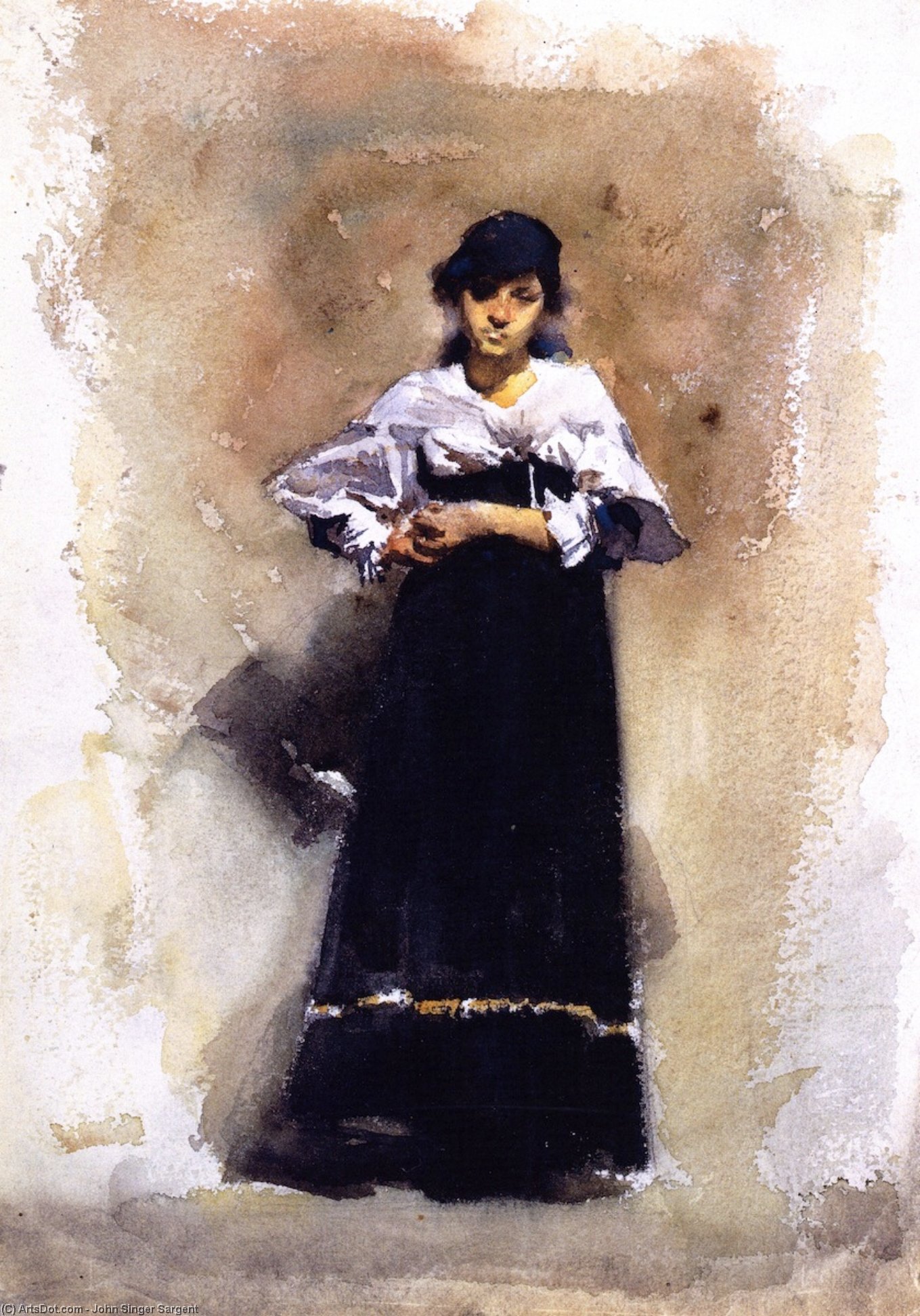 Wikioo.org – La Enciclopedia de las Bellas Artes - Pintura, Obras de arte de John Singer Sargent - mujer joven cómo  Un  negro  falda
