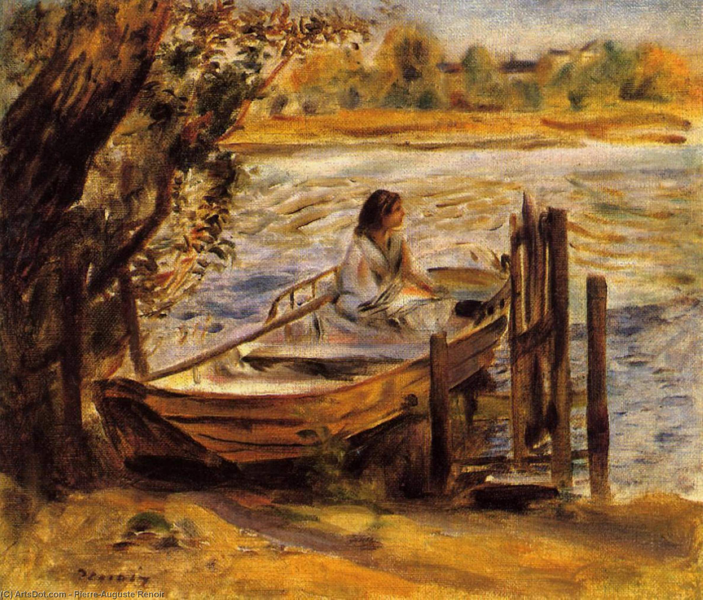 Wikioo.org – La Enciclopedia de las Bellas Artes - Pintura, Obras de arte de Pierre-Auguste Renoir - mujer joven en un barco ( también conocida como lise trehot )