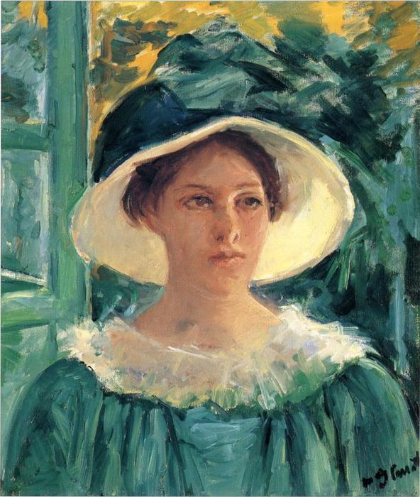 Wikioo.org - The Encyclopedia of Fine Arts - Painting, Artwork by Mary Stevenson Cassatt - Young Woman in Green, Outdoors in the Sun