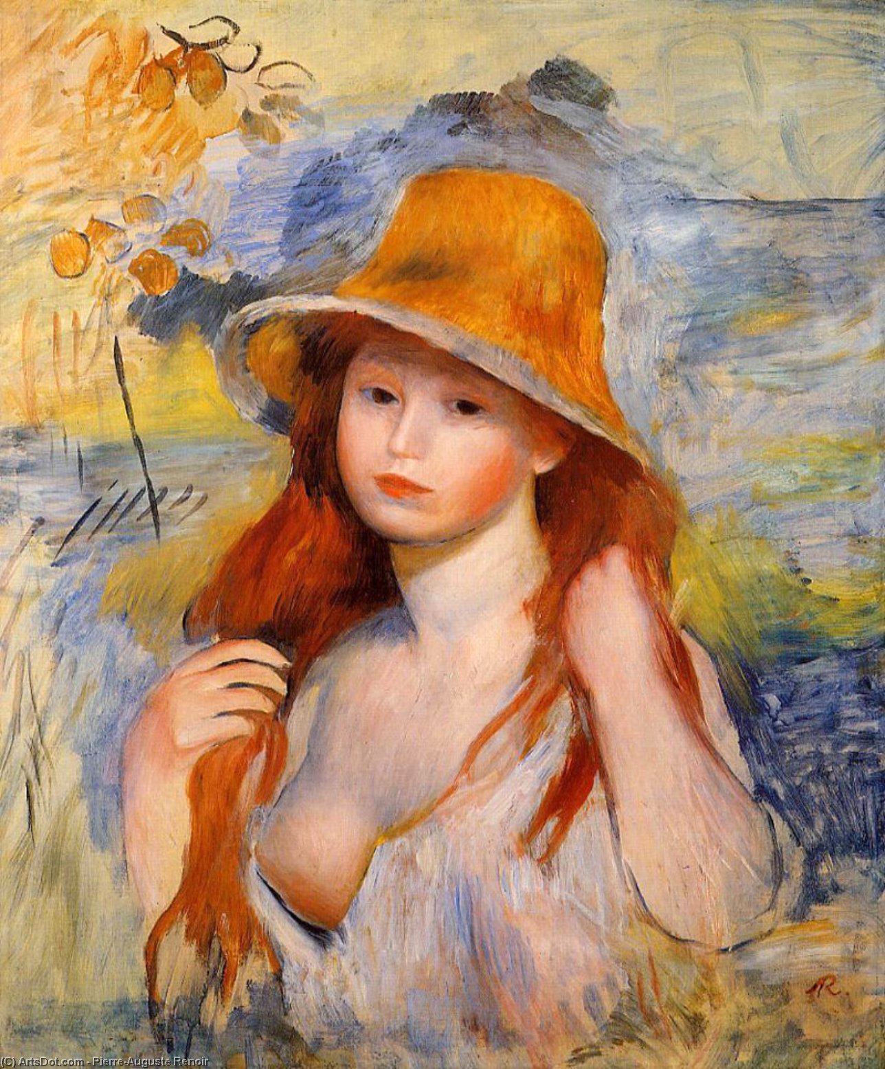 Wikioo.org – L'Enciclopedia delle Belle Arti - Pittura, Opere di Pierre-Auguste Renoir - giovane donna come  Un  paglia  cappello