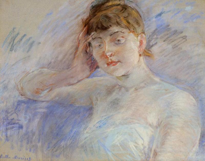 Wikioo.org – La Enciclopedia de las Bellas Artes - Pintura, Obras de arte de Berthe Morisot - mujer joven en blanco ( también conocida como isabelle lemmonier )