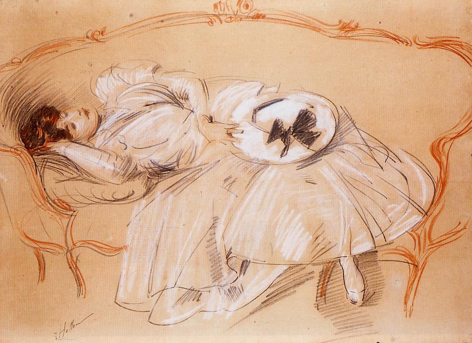 WikiOO.org - Güzel Sanatlar Ansiklopedisi - Resim, Resimler Paul Cesar Helleu - Young Woman on a Divan