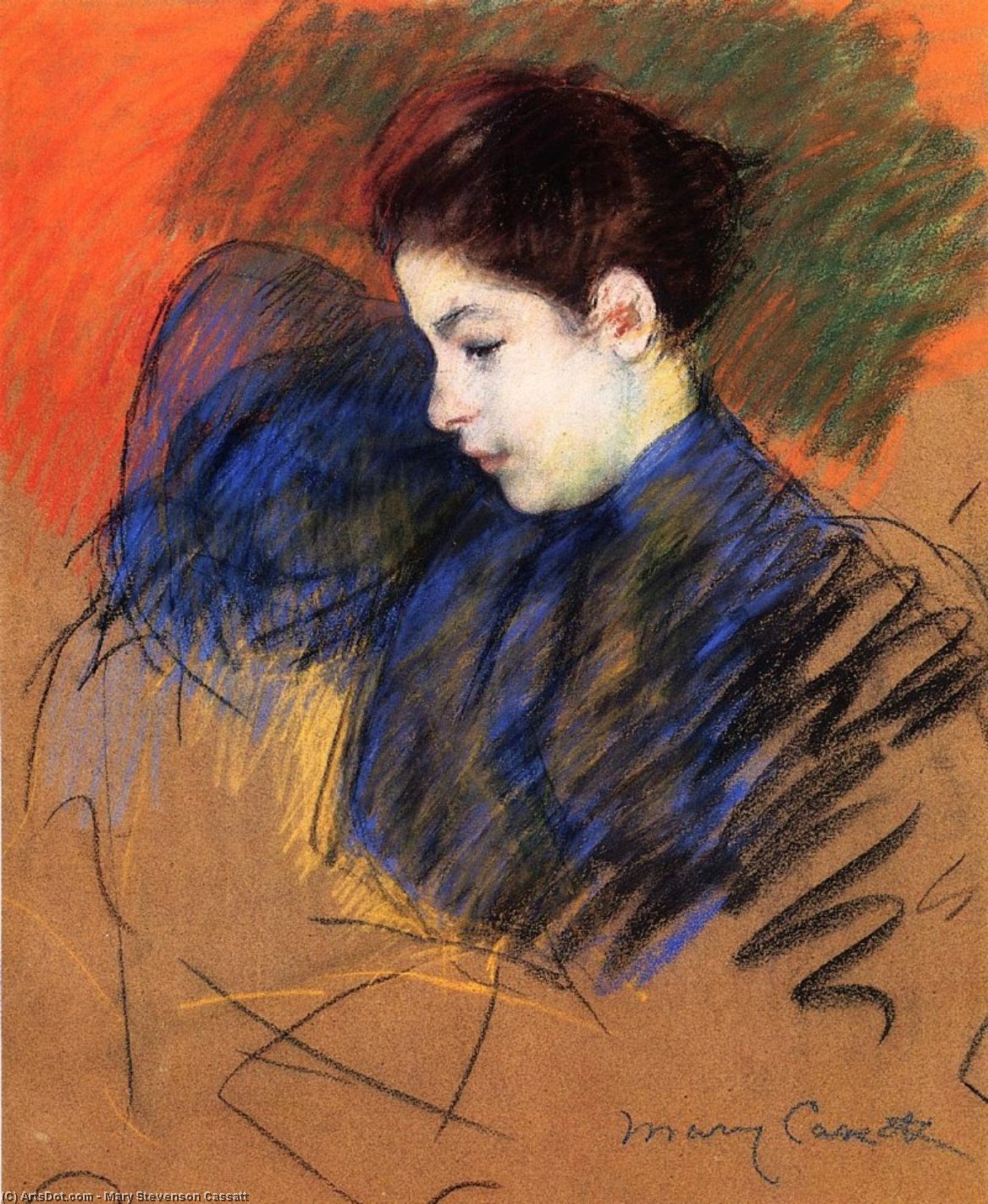 WikiOO.org - دایره المعارف هنرهای زیبا - نقاشی، آثار هنری Mary Stevenson Cassatt - Young Woman Reflecting