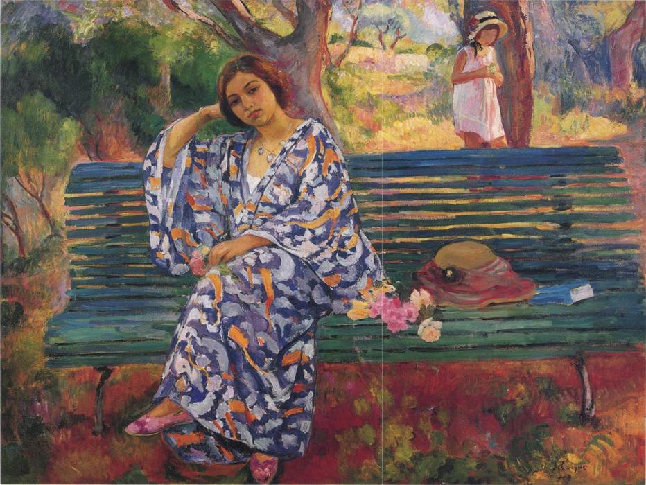 Wikioo.org – L'Enciclopedia delle Belle Arti - Pittura, Opere di Henri Lebasque - giovane donna seduti a destra un panka