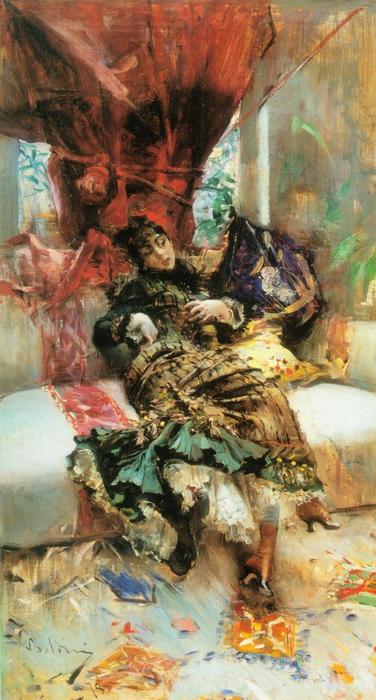 Wikioo.org - The Encyclopedia of Fine Arts - Painting, Artwork by Giovanni Boldini - Young woman seated on the divan (also known as L'attesa)