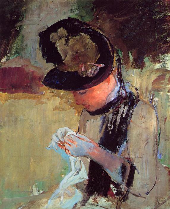 Wikioo.org - The Encyclopedia of Fine Arts - Painting, Artwork by Mary Stevenson Cassatt - Young Woman Sewing in the Garden