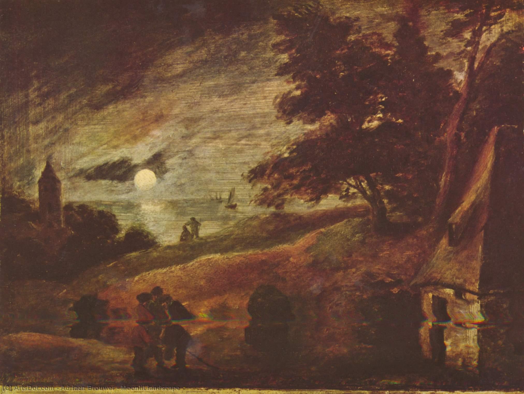 Wikioo.org – L'Encyclopédie des Beaux Arts - Peinture, Oeuvre de Adriaen Brouwer - Paysage au clair de lune
