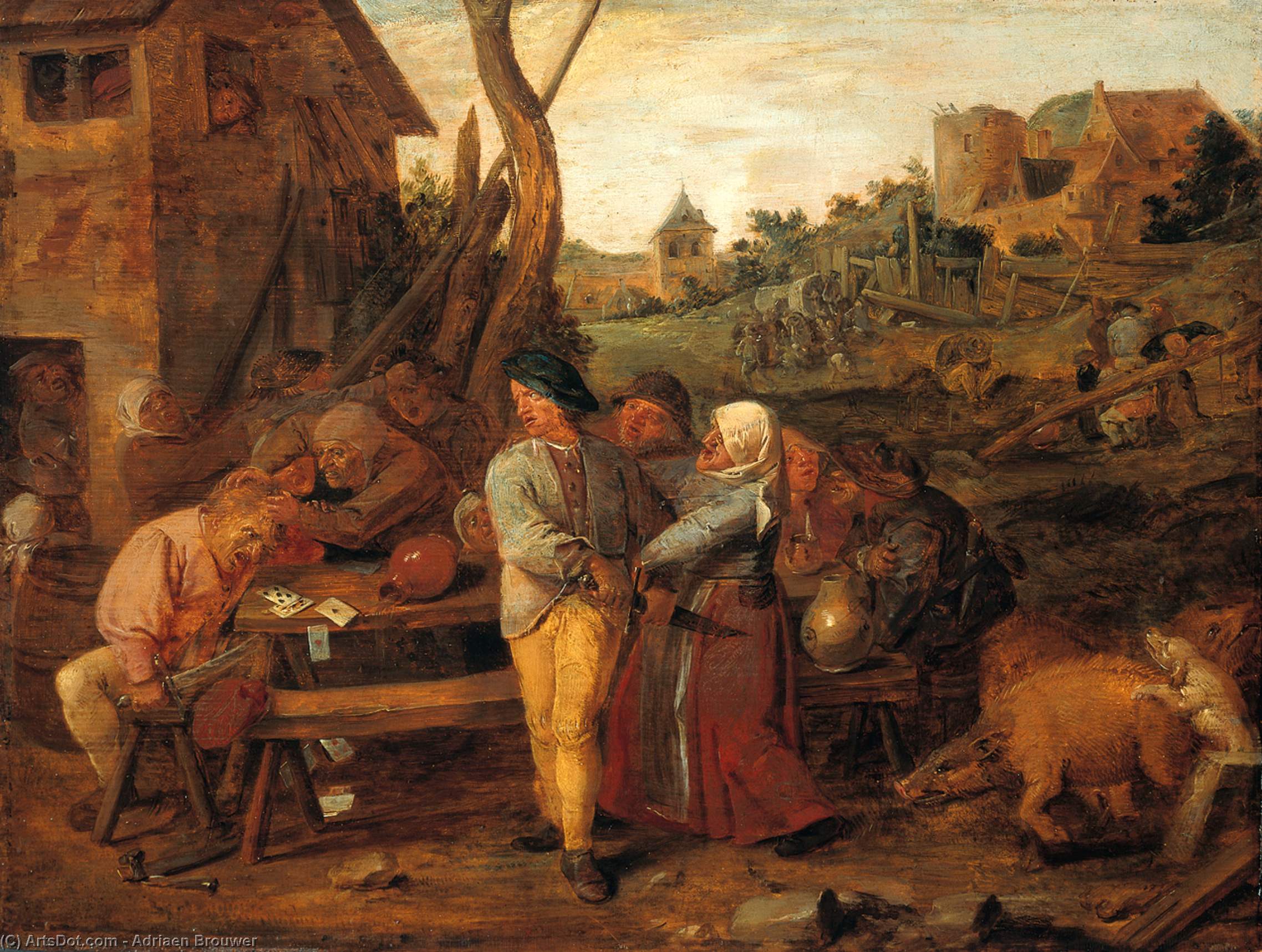 WikiOO.org - Encyclopedia of Fine Arts - Schilderen, Artwork Adriaen Brouwer - Farmers Fight Party