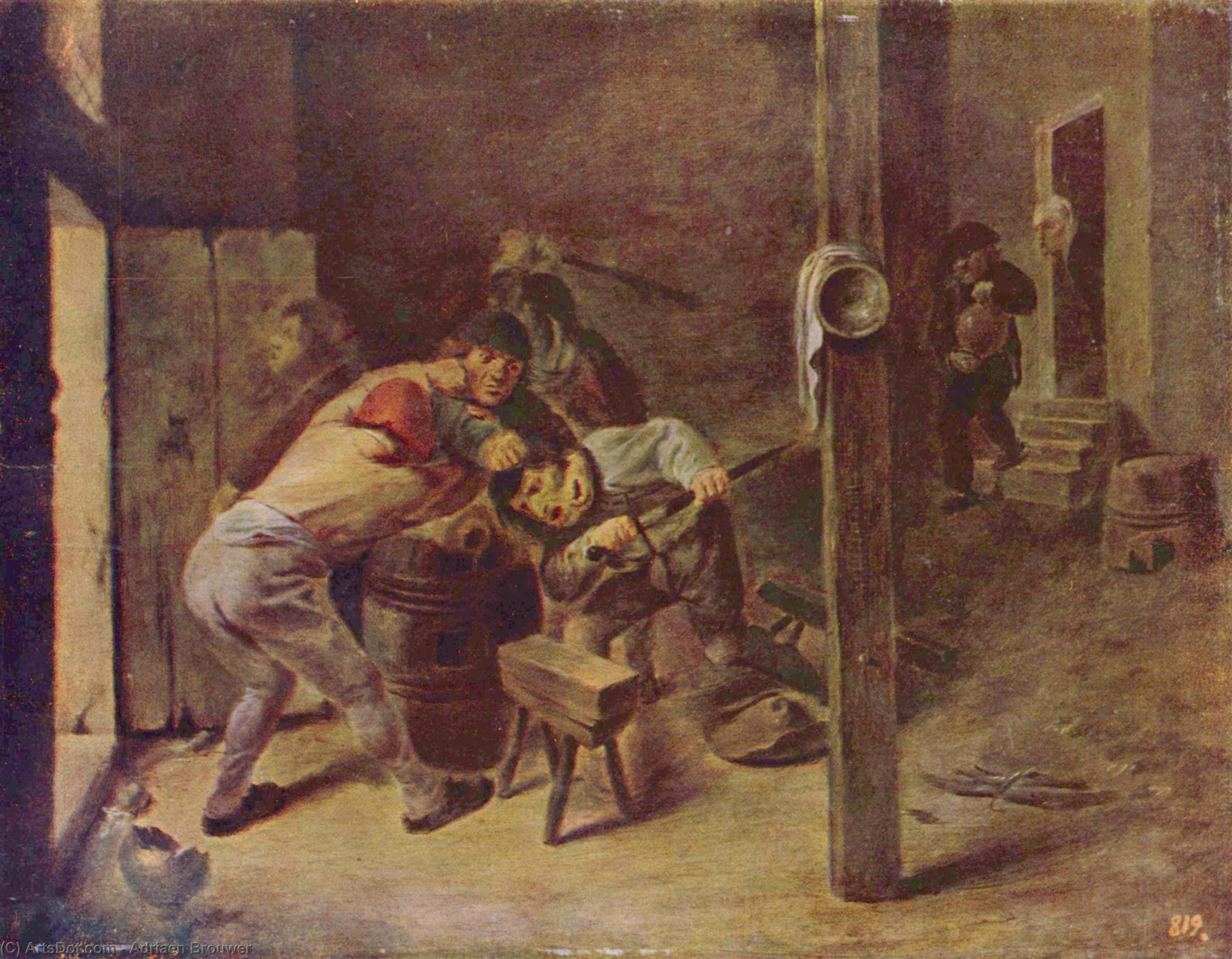 WikiOO.org - Enciclopédia das Belas Artes - Pintura, Arte por Adriaen Brouwer - The brawl