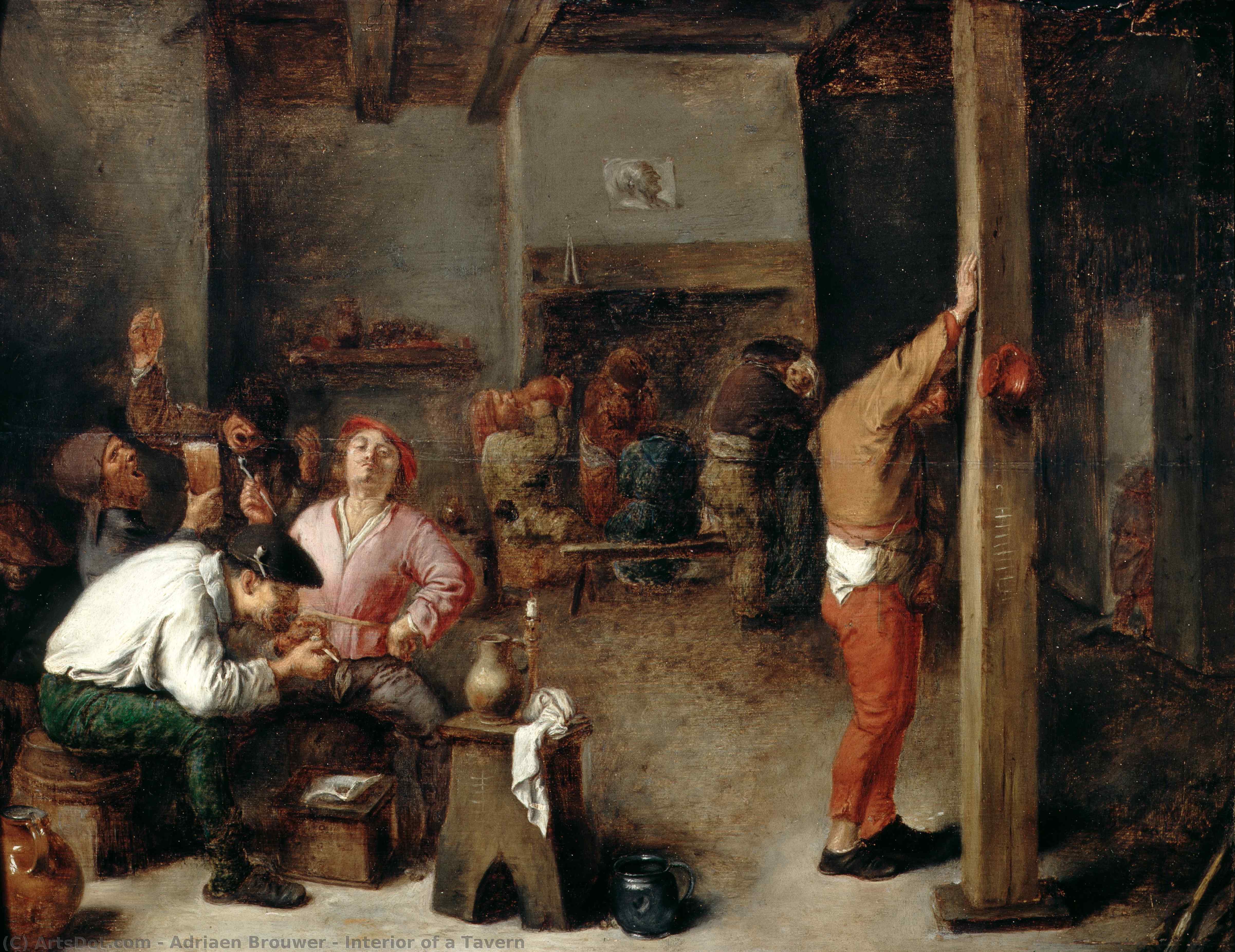 Wikioo.org - The Encyclopedia of Fine Arts - Painting, Artwork by Adriaen Brouwer - Interior of a Tavern